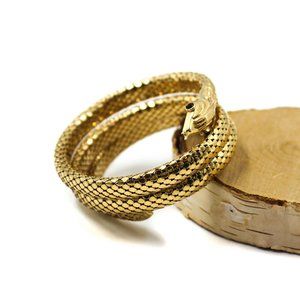 Vintage Gold Snake Ruby Eyes Wrap Bracelet